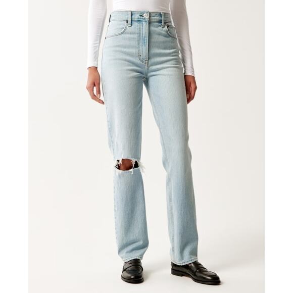 Abercrombie & Fitch 90s Straight Ultra High Rise LIght Blue Jeans Size 6 Short - Picture 1 of 7